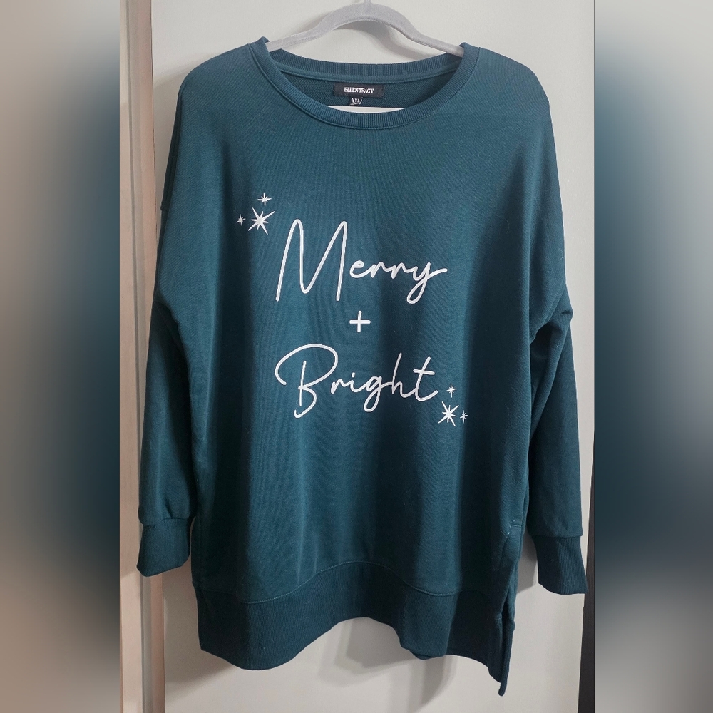 Ellen Tracy Teal Merry + Bright Sweatshirt